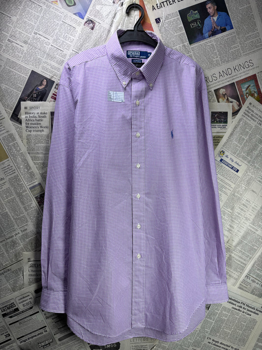 Ralph Lauren® XL | Chest 26" | Violet & White Pin | Shirt | Cotton | 3682