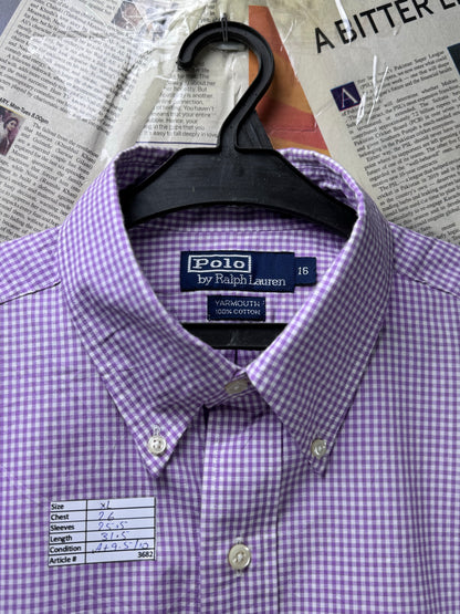 Ralph Lauren® XL | Chest 26" | Violet & White Pin | Shirt | Cotton | 3682