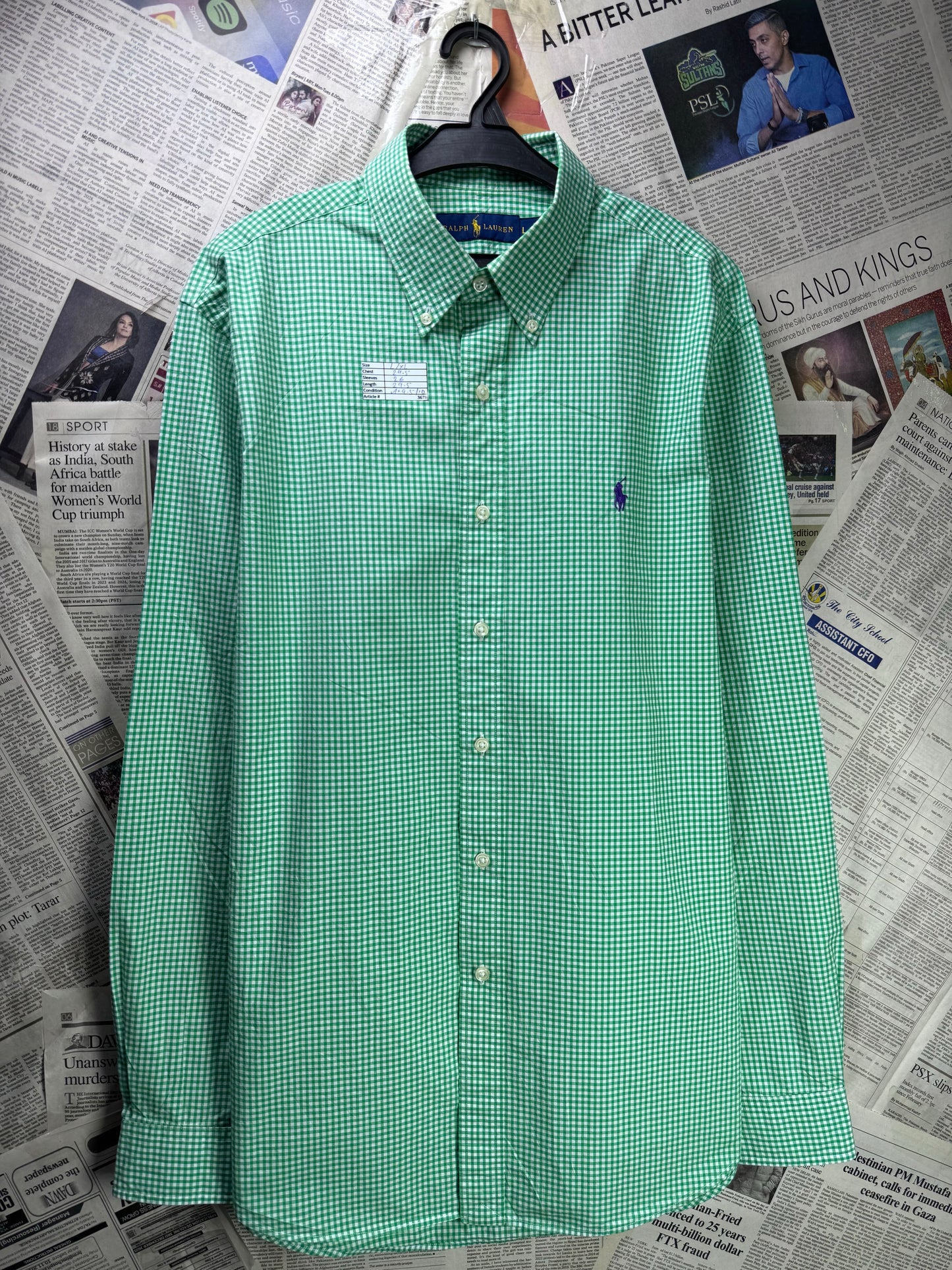Ralph Lauren® L/XL | Chest 24.5 | Green & White Check | Shirt | Cotton | 3678