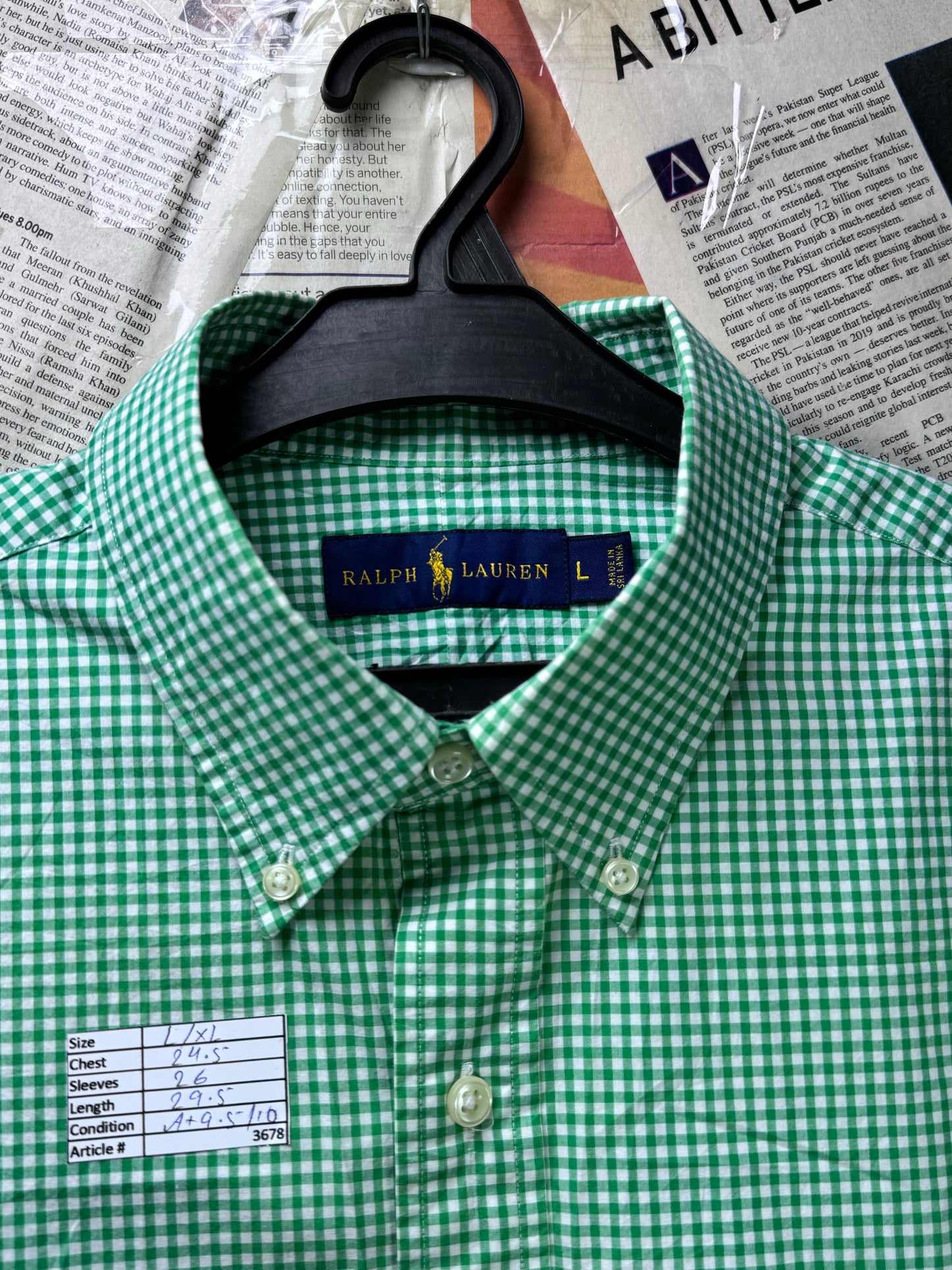 Ralph Lauren® L/XL | Chest 24.5 | Green & White Check | Shirt | Cotton | 3678