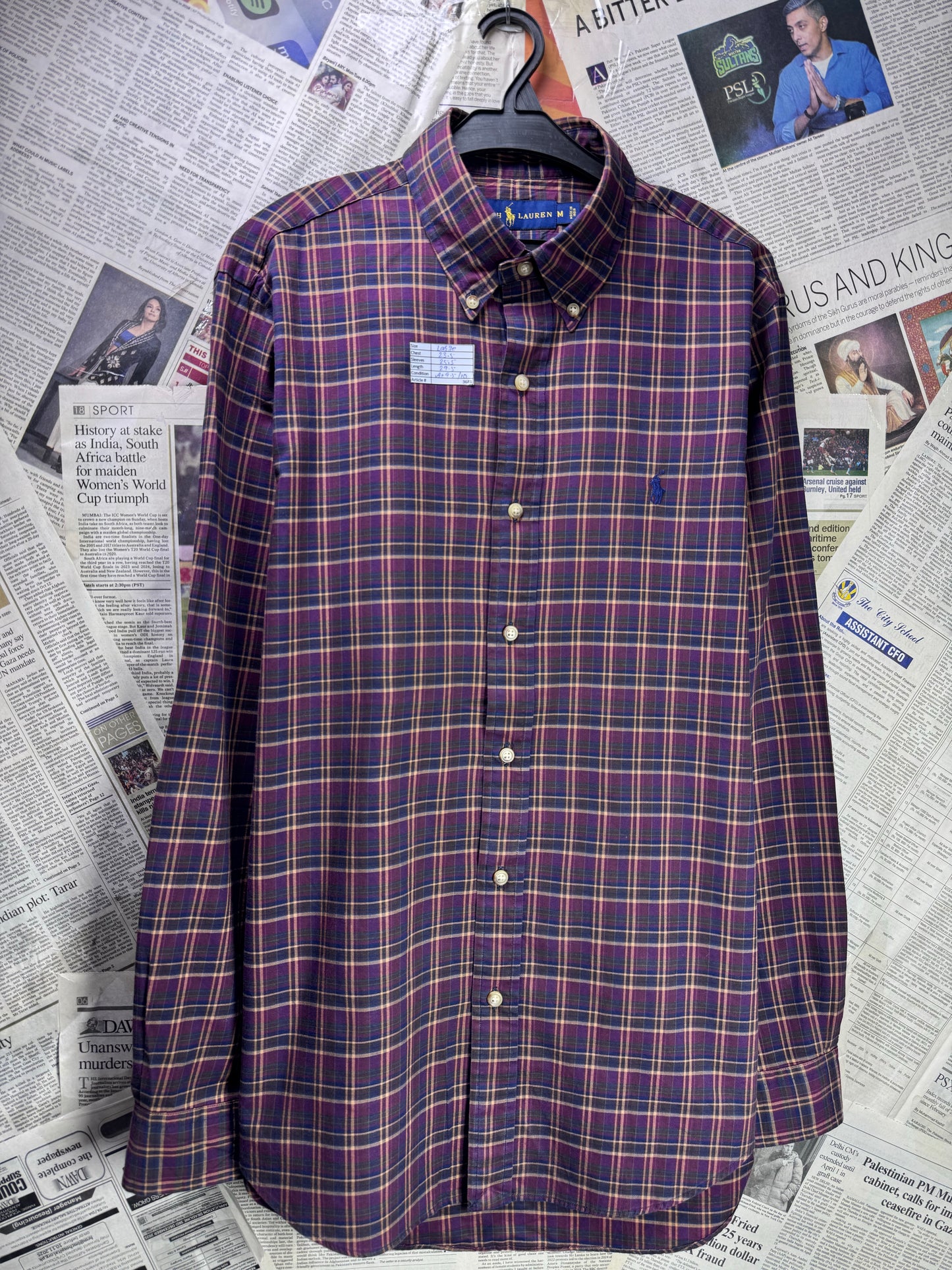 Ralph Lauren® Large | Chest 23.5 | Burgundy Plaid Check | Shirt | Cotton | 3681