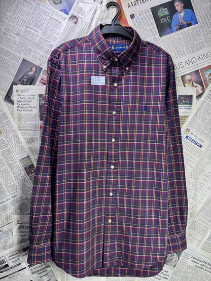 Ralph Lauren® Large | Chest 23.5 | Burgundy Plaid Check | Shirt | Cotton | 3681