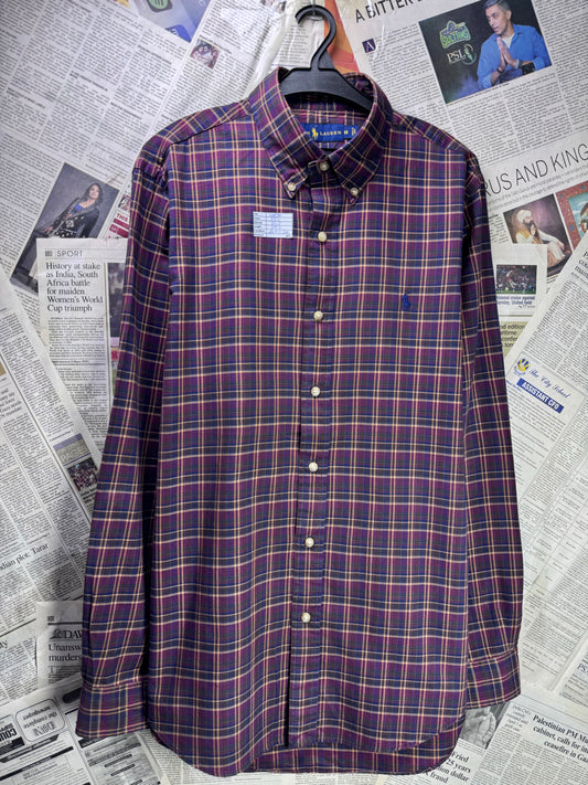 Ralph Lauren® Large | Chest 23.5 | Burgundy Plaid Check | Shirt | Cotton | 3681