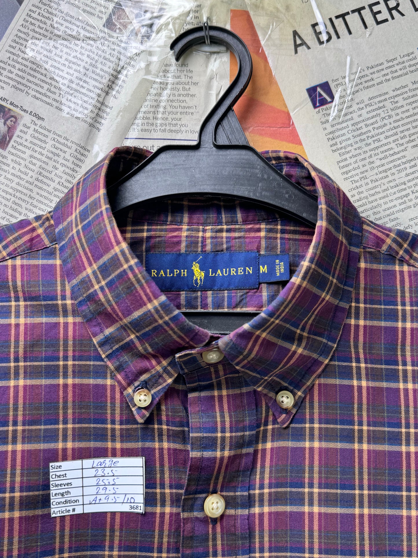 Ralph Lauren® Large | Chest 23.5 | Burgundy Plaid Check | Shirt | Cotton | 3681