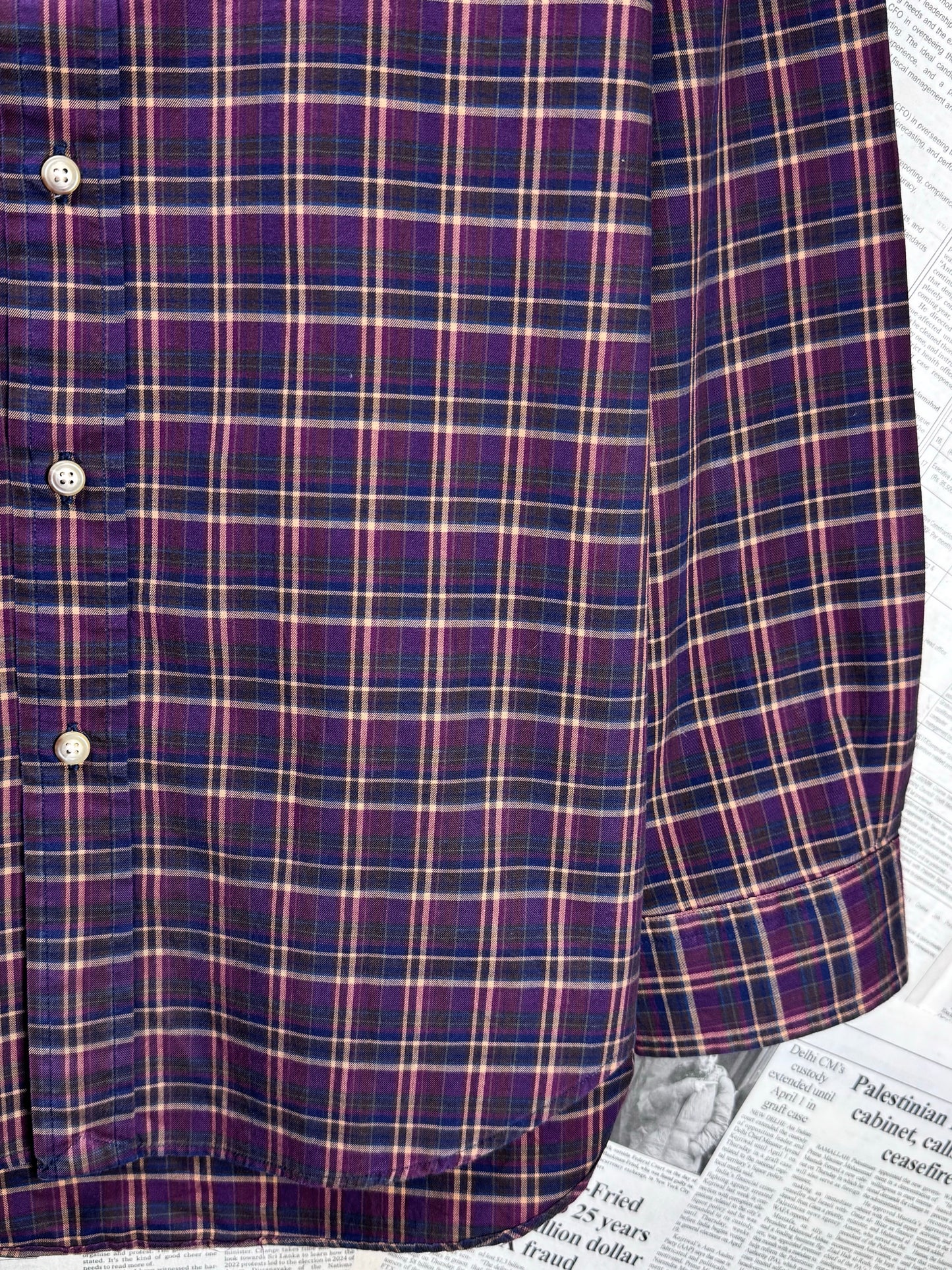 Ralph Lauren® Large | Chest 23.5 | Burgundy Plaid Check | Shirt | Cotton | 3681