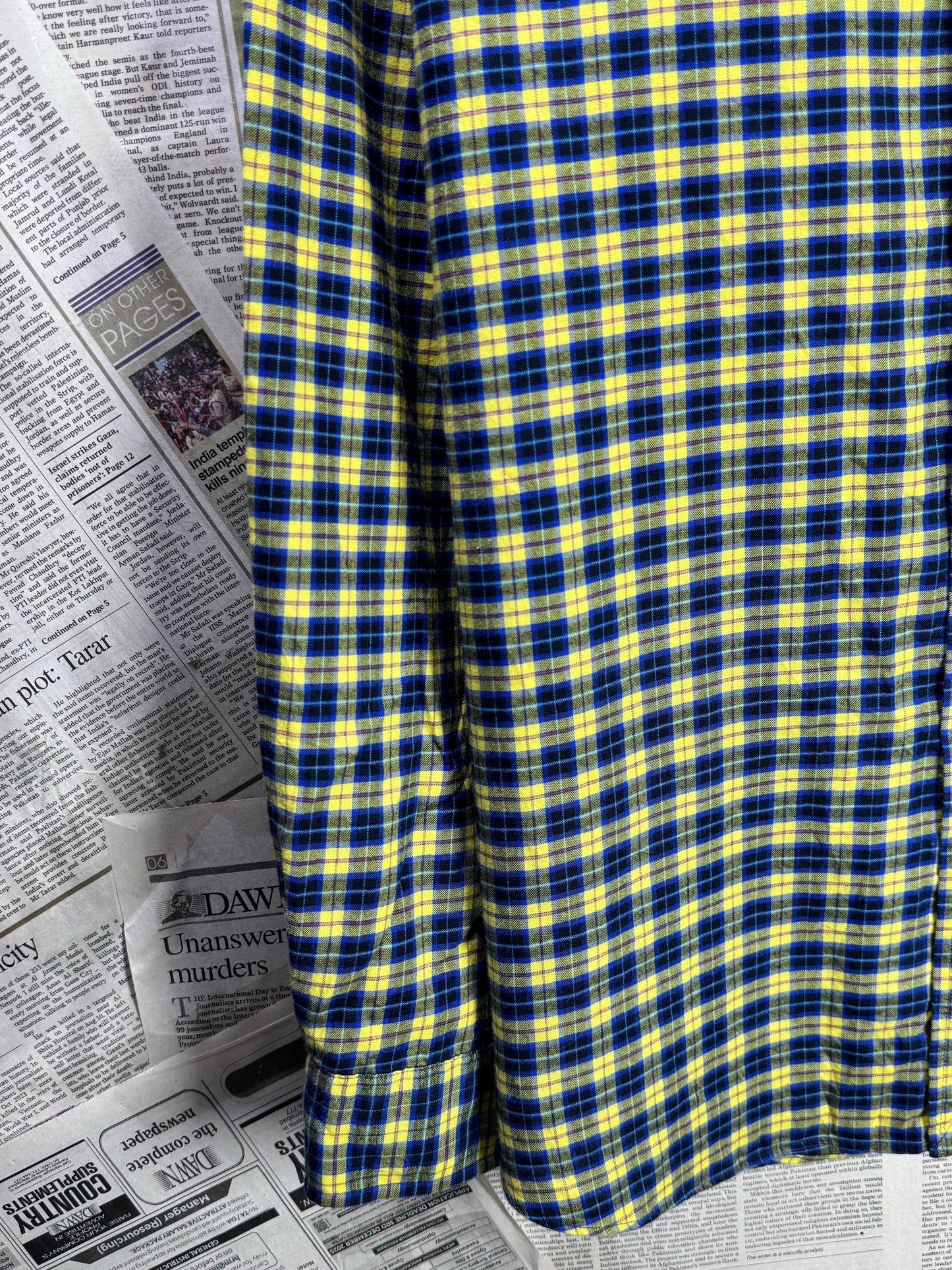 Ralph Lauren® XL | Chest 25" | Dark Blue & Yellow Check | Shirt | Cotton | 3672