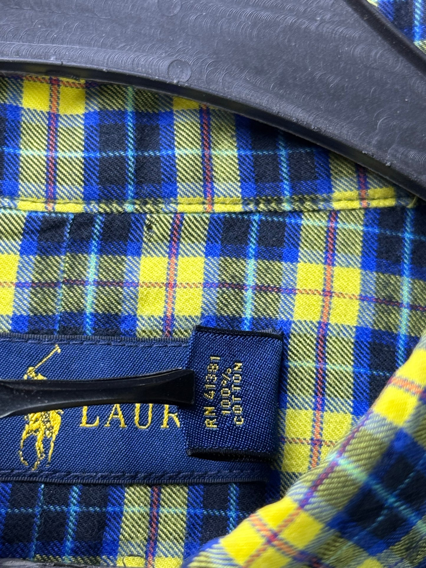 Ralph Lauren® XL | Chest 25" | Dark Blue & Yellow Check | Shirt | Cotton | 3672