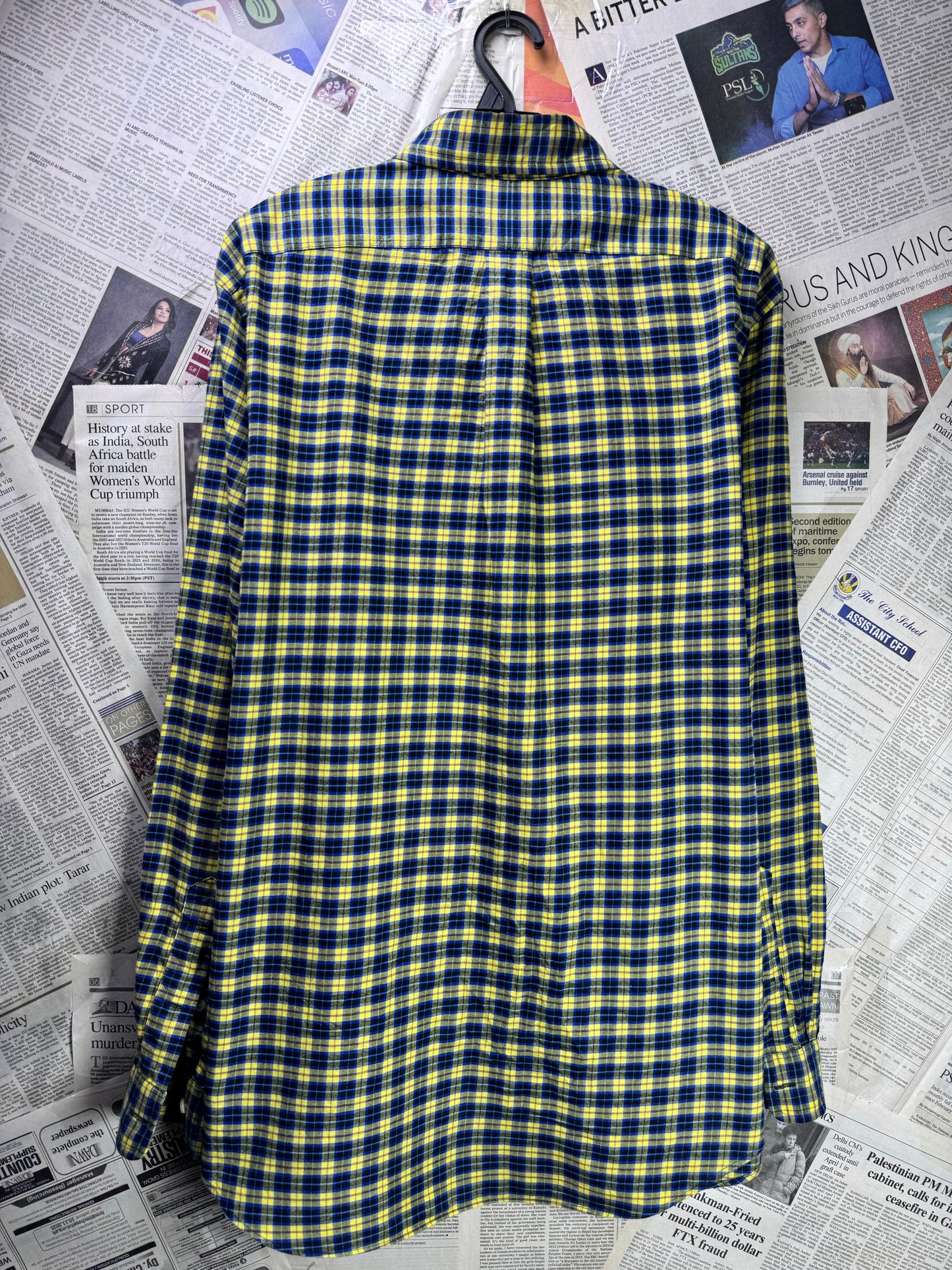 Ralph Lauren® XL | Chest 25" | Dark Blue & Yellow Check | Shirt | Cotton | 3672