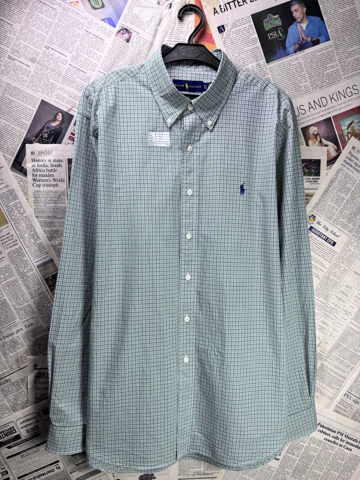 Ralph Lauren® XXL | Chest 26.5" | Green Multicolor Base Check | Shirt | Cotton | 3674