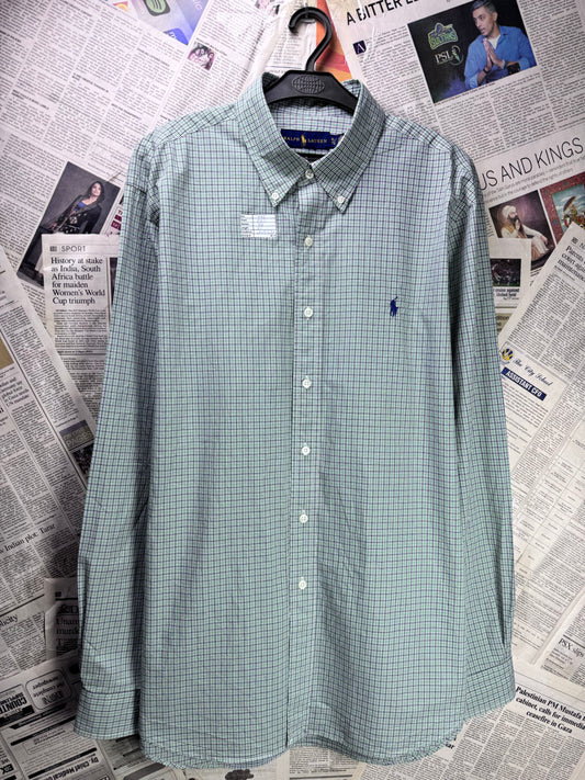 Ralph Lauren® XXL | Chest 26.5" | Green Multicolor Base Check | Shirt | Cotton | 3674