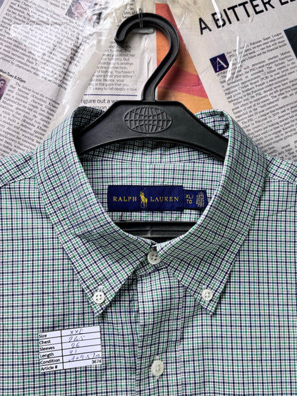 Ralph Lauren® XXL | Chest 26.5" | Green Multicolor Base Check | Shirt | Cotton | 3674