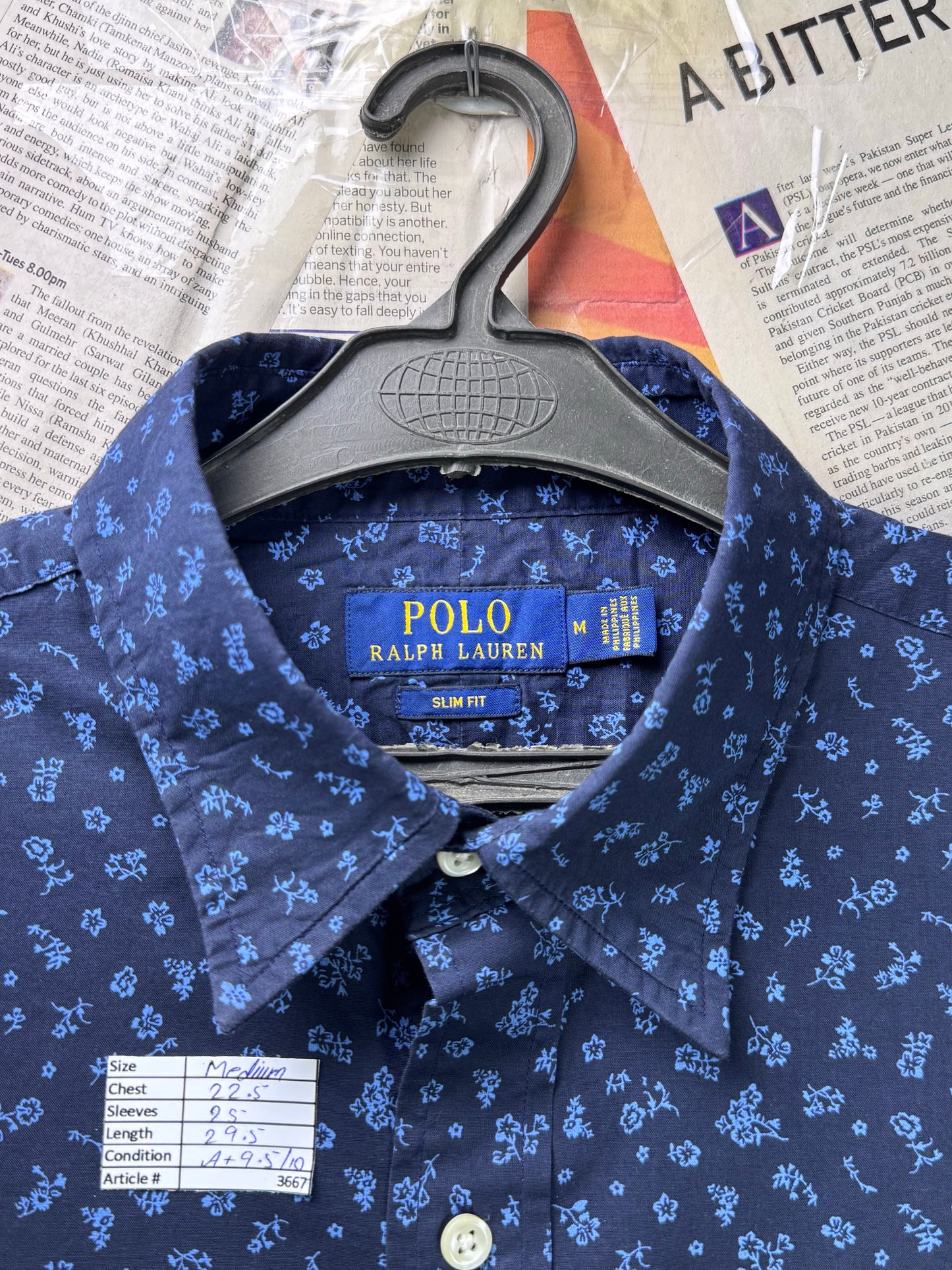 Ralph Lauren® Medium | Chest 22.5" | Navy Blue Floral Pattern | Shirt | Cotton | 3667