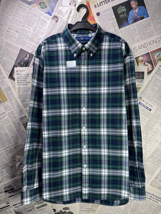 Ralph Lauren® XXL | Chest 26.5" | Forest Green & White | Flannel Shirt | Cotton | 3514