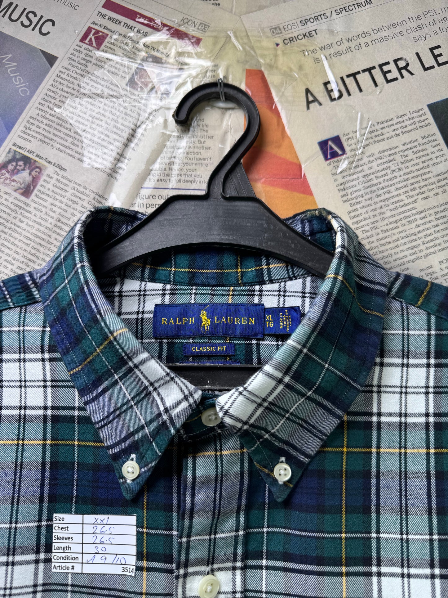 Ralph Lauren® XXL | Chest 26.5" | Forest Green & White | Flannel Shirt | Cotton | 3514