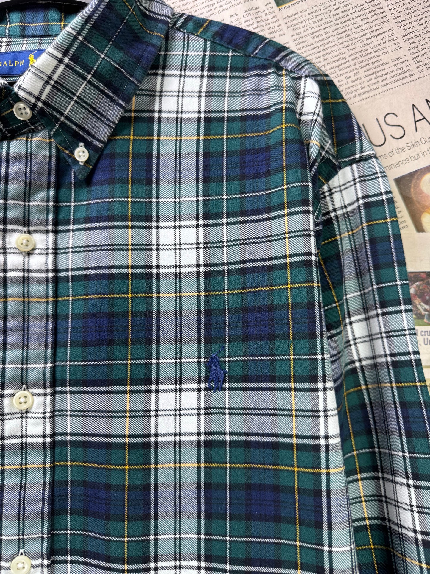 Ralph Lauren® XXL | Chest 26.5" | Forest Green & White | Flannel Shirt | Cotton | 3514