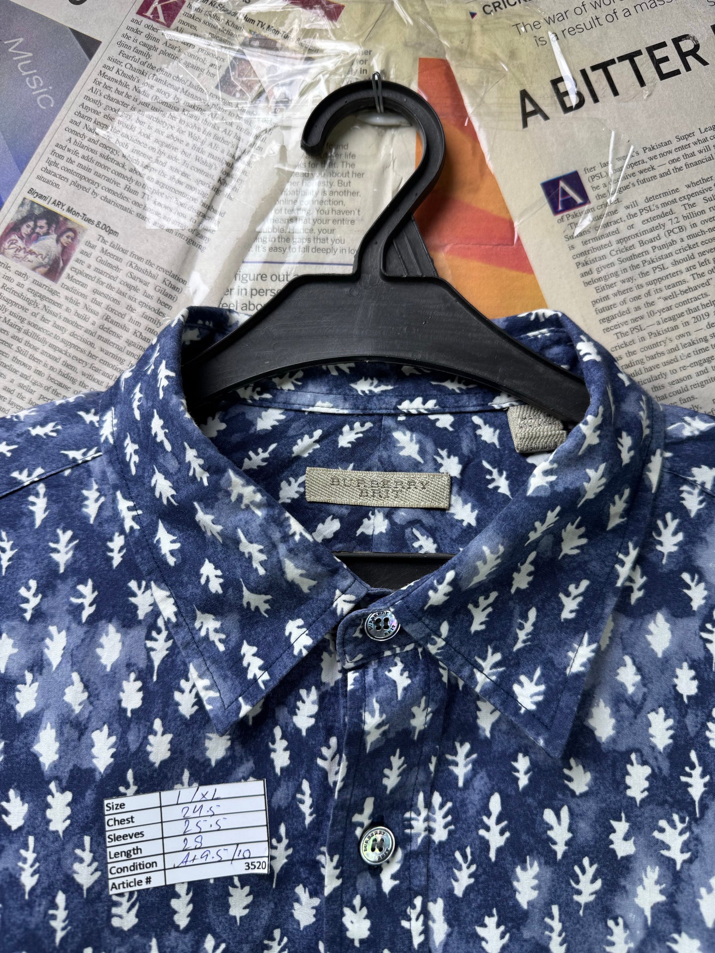 Burberry® L/XL | Chest 24.5 | Space Blue with white clouds | Shirt | Cotton | 3520