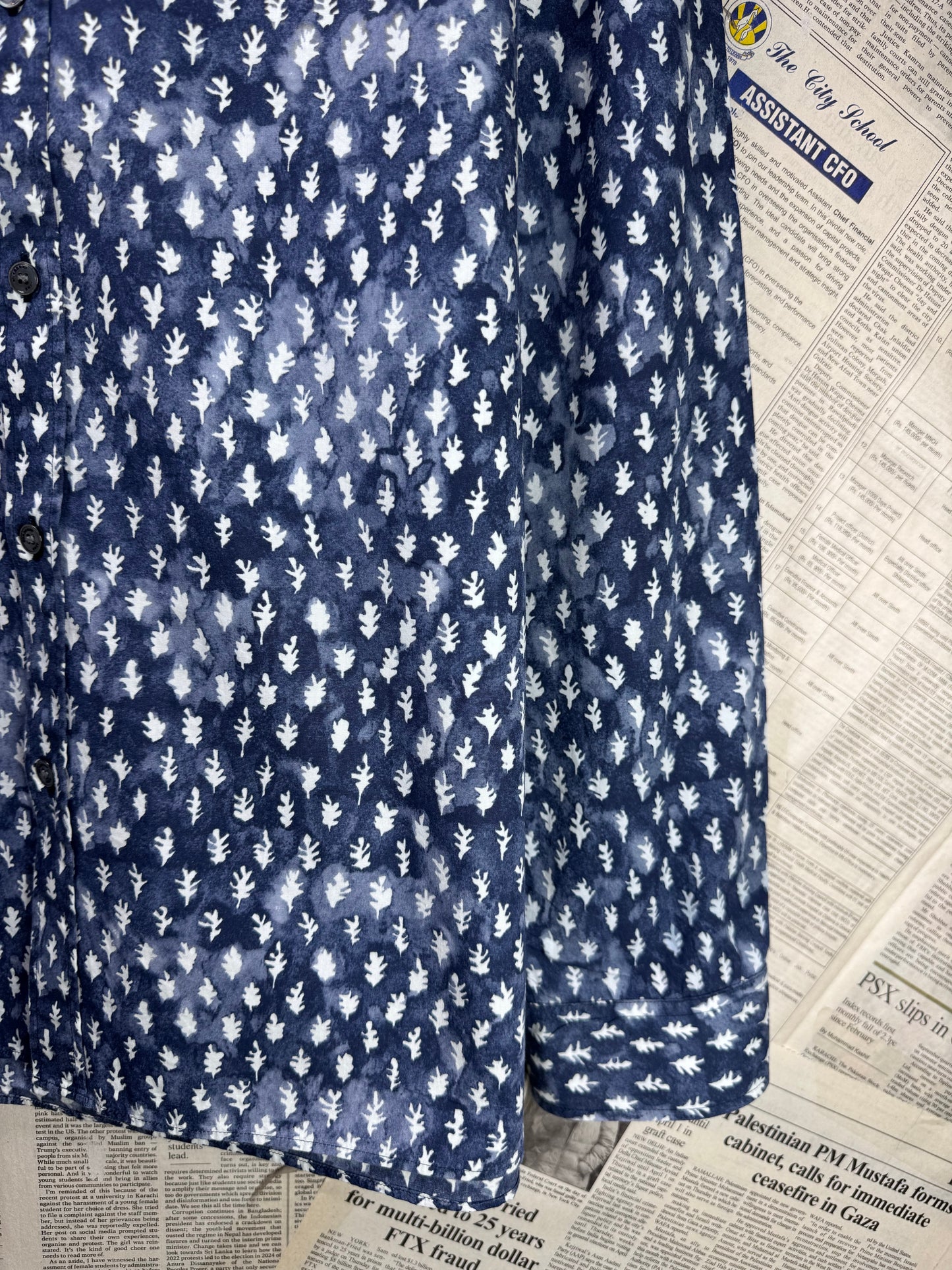 Burberry® L/XL | Chest 24.5 | Space Blue with white clouds | Shirt | Cotton | 3520