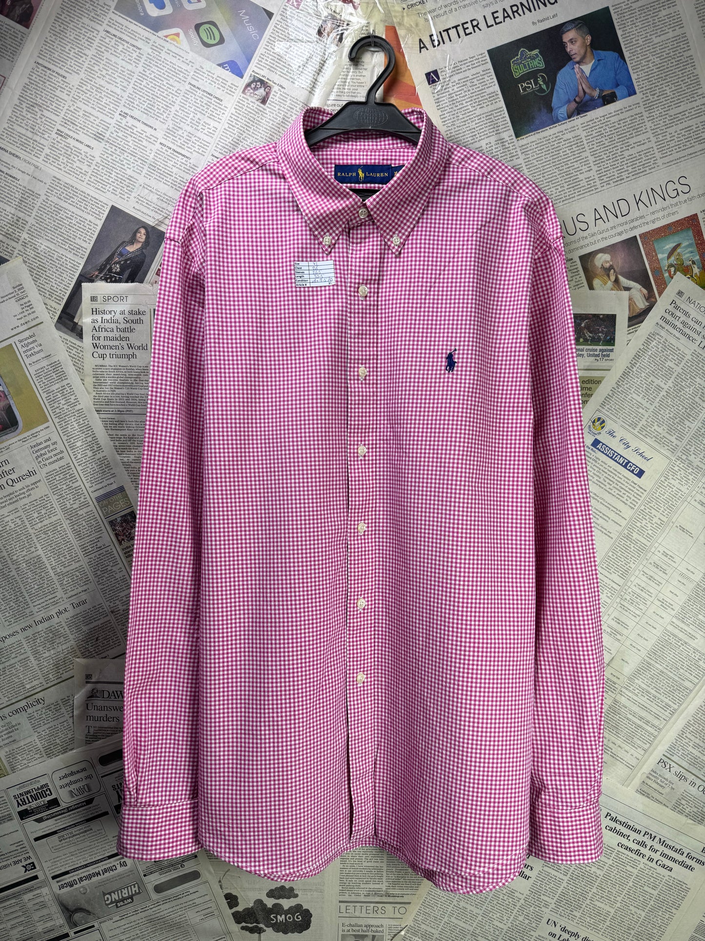 Ralph Lauren® XL | Chest 26" | Pink & White Check | Shirt | Cotton | 3503