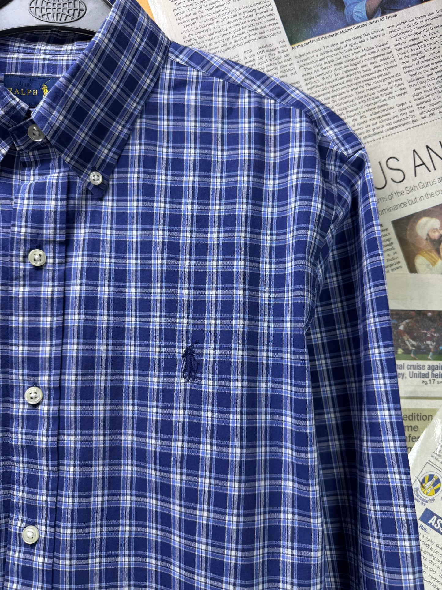 Ralph Lauren® Large | Chest 23 | Blue & White Plaid Check | Shirt | Cotton | 3494