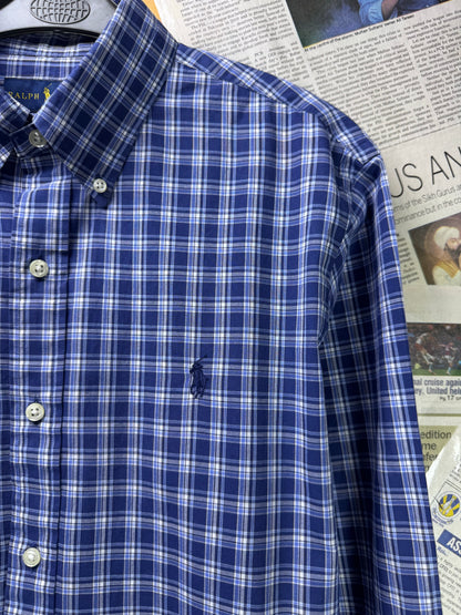 Ralph Lauren® Large | Chest 23 | Blue & White Plaid Check | Shirt | Cotton | 3494