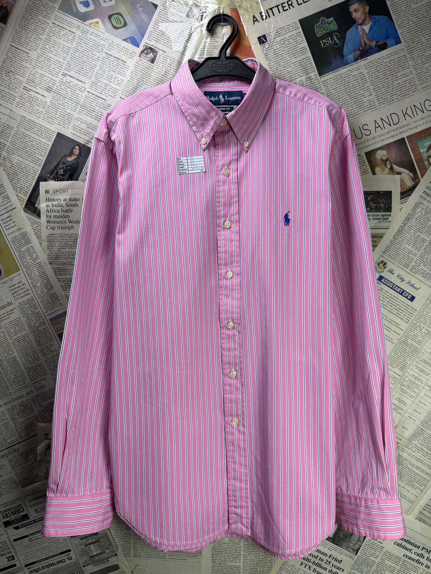 Ralph Lauren® XL | Chest 25" | Pink Stripe | Shirt | Cotton | 3493
