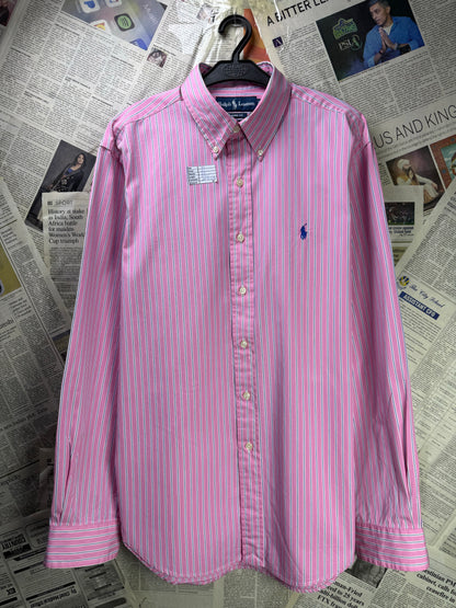 Ralph Lauren® XL | Chest 25" | Pink Stripe | Shirt | Cotton | 3493