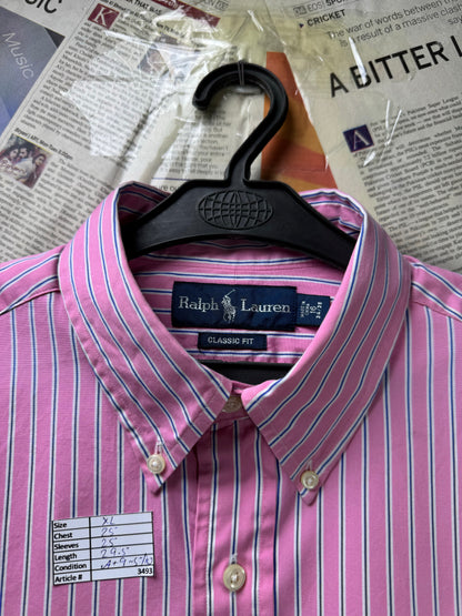 Ralph Lauren® XL | Chest 25" | Pink Stripe | Shirt | Cotton | 3493