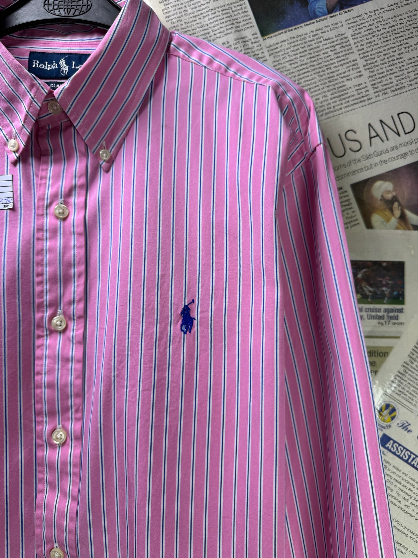 Ralph Lauren® XL | Chest 25" | Pink Stripe | Shirt | Cotton | 3493