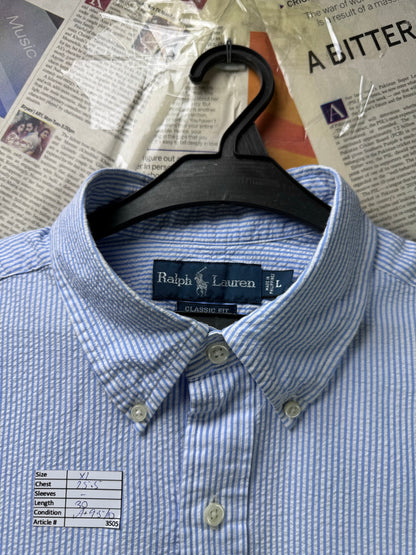 Ralph Lauren® XL | Chest 25.5" | Blue & White Stripe | Seersucker Fabric Shirt | Cotton | 3505