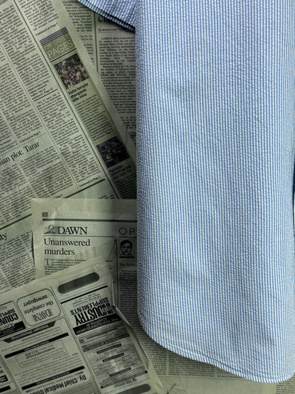 Ralph Lauren® XL | Chest 25.5" | Blue & White Stripe | Seersucker Fabric Shirt | Cotton | 3505