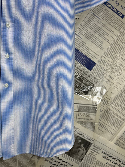 Ralph Lauren® XL | Chest 25.5" | Blue & White Stripe | Seersucker Fabric Shirt | Cotton | 3505