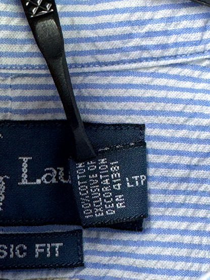 Ralph Lauren® XL | Chest 25.5" | Blue & White Stripe | Seersucker Fabric Shirt | Cotton | 3505
