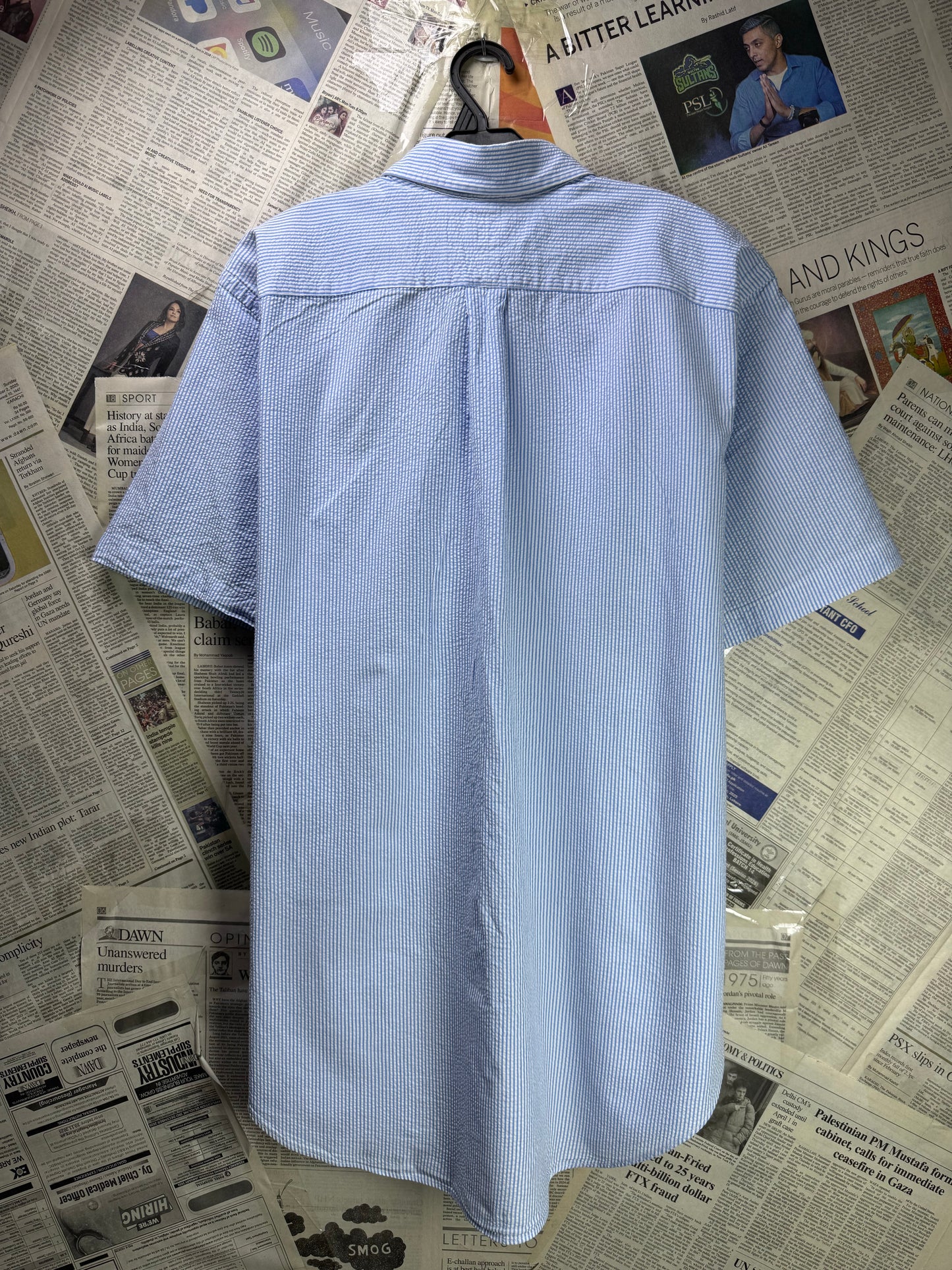 Ralph Lauren® XL | Chest 25.5" | Blue & White Stripe | Seersucker Fabric Shirt | Cotton | 3505