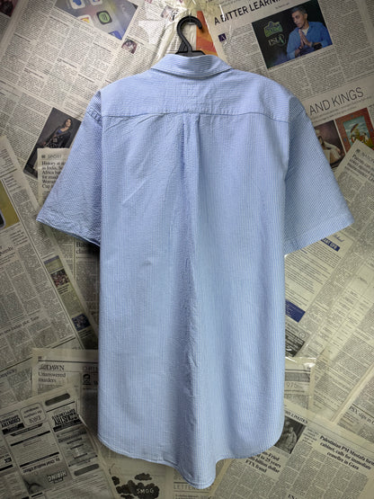 Ralph Lauren® XL | Chest 25.5" | Blue & White Stripe | Seersucker Fabric Shirt | Cotton | 3505
