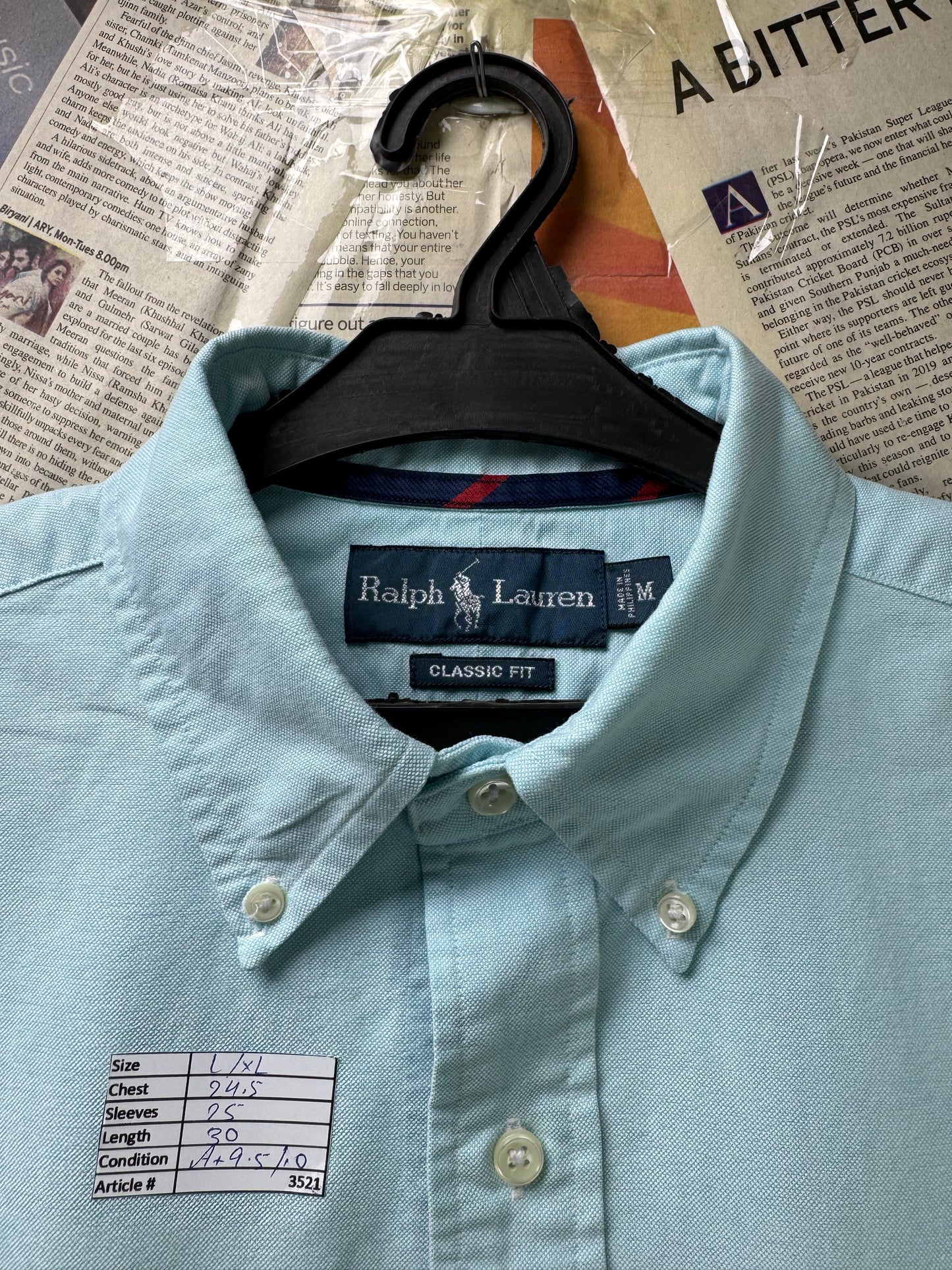 Ralph Lauren® L/XL | Chest 24.5 | Cyan | Oxford Shirt | Cotton | 3521