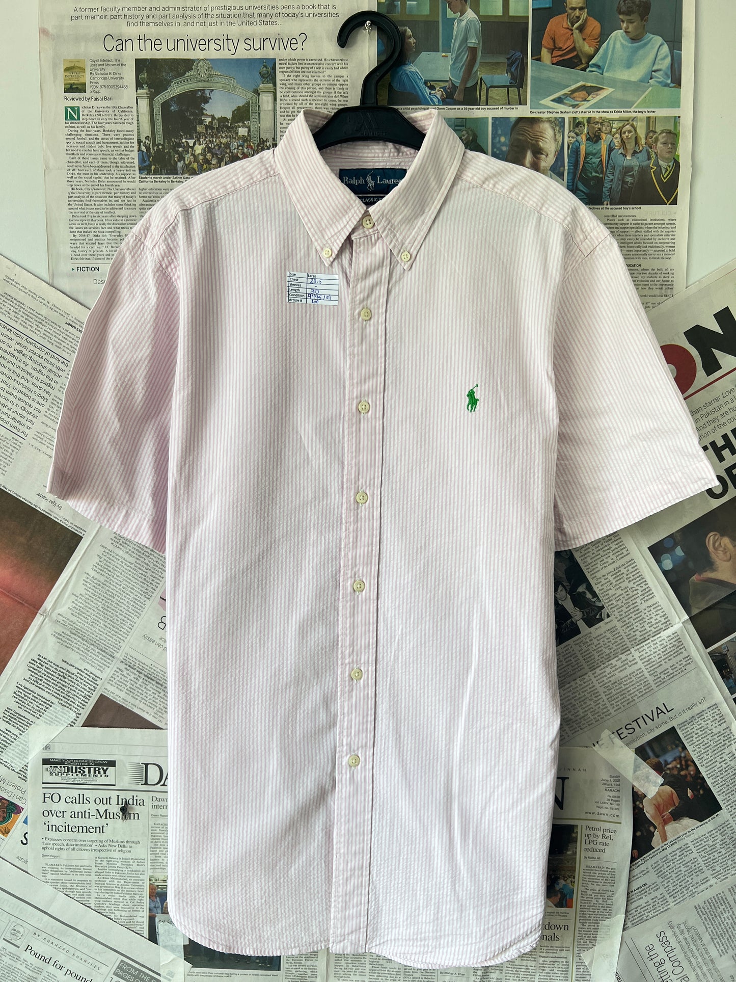 Ralph Lauren® White & Peach Stripes in Seersucker Fabric – (Chest: 23.5)