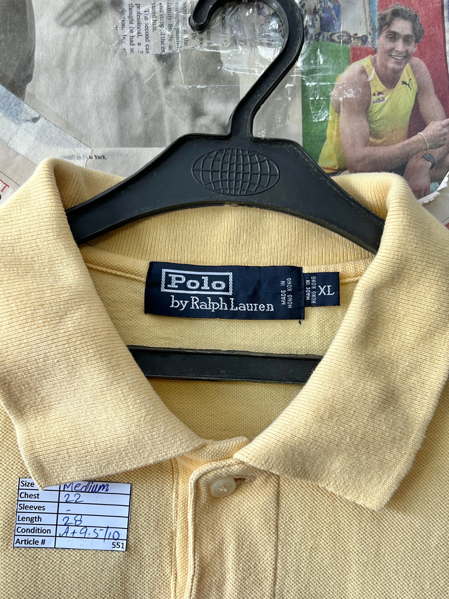 Ralph Lauren® Medium | Chest 22 | Pale Yellow | Polo | Cotton | 551