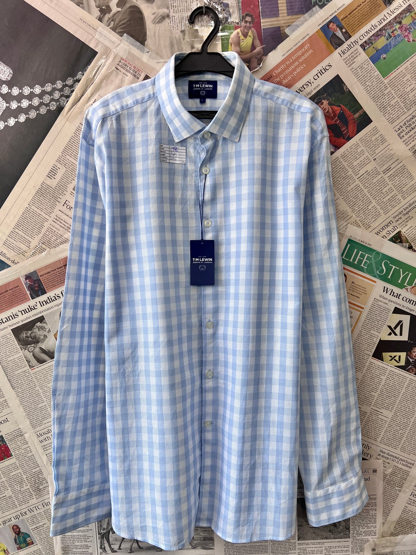 TM LEWIN® Large | Chest 23.5 | Blue Check | Shirt | Cotton | 531