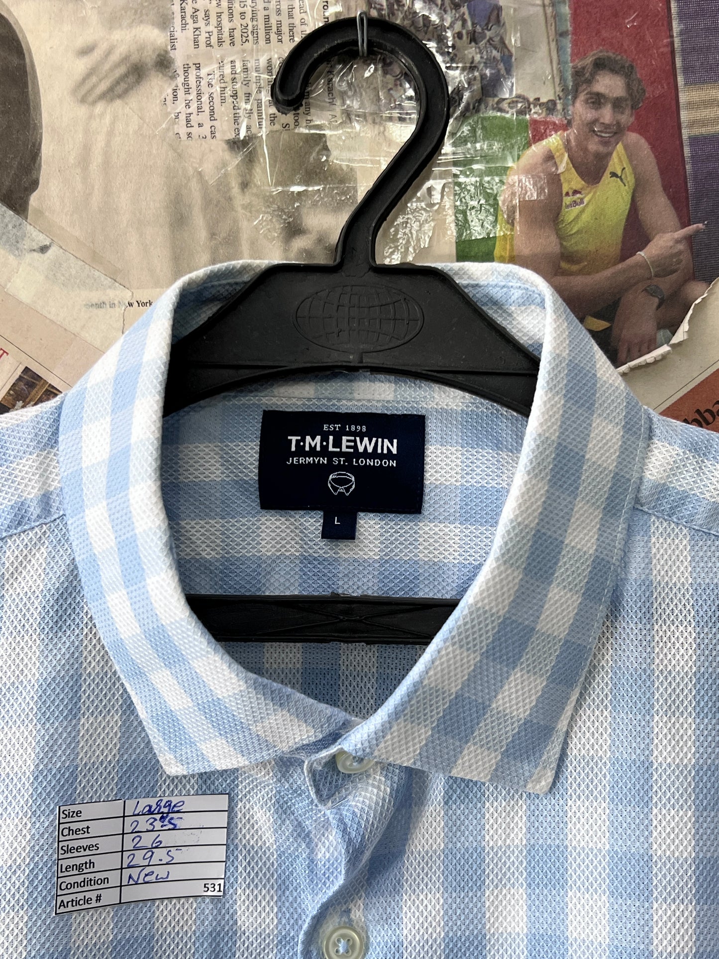 TM LEWIN® Large | Chest 23.5 | Blue Check | Shirt | Cotton | 531