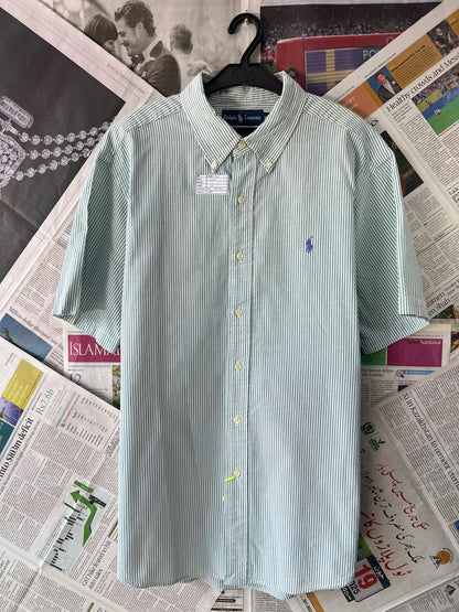 Ralph Lauren® Green & White Stripes Seersucker | Chest: 24.5 | L/XL | Shirt | Cotton
