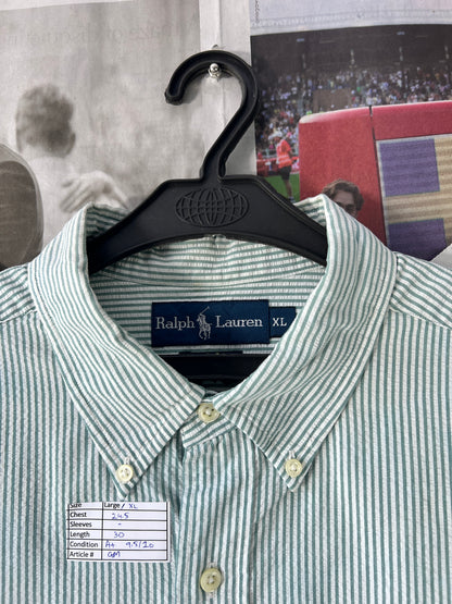 Ralph Lauren® Green & White Stripes Seersucker | Chest: 24.5 | L/XL | Shirt | Cotton