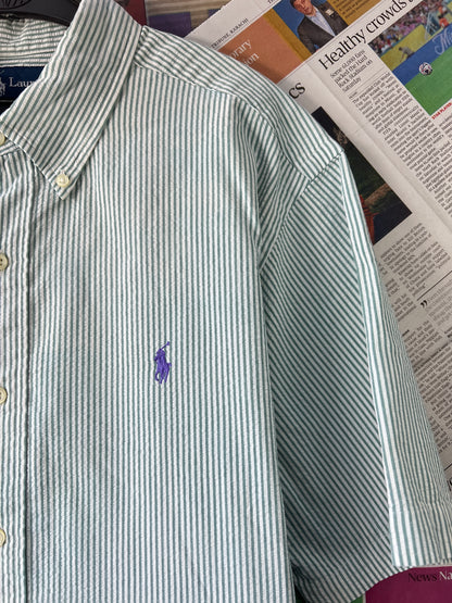 Ralph Lauren® Green & White Stripes Seersucker | Chest: 24.5 | L/XL | Shirt | Cotton