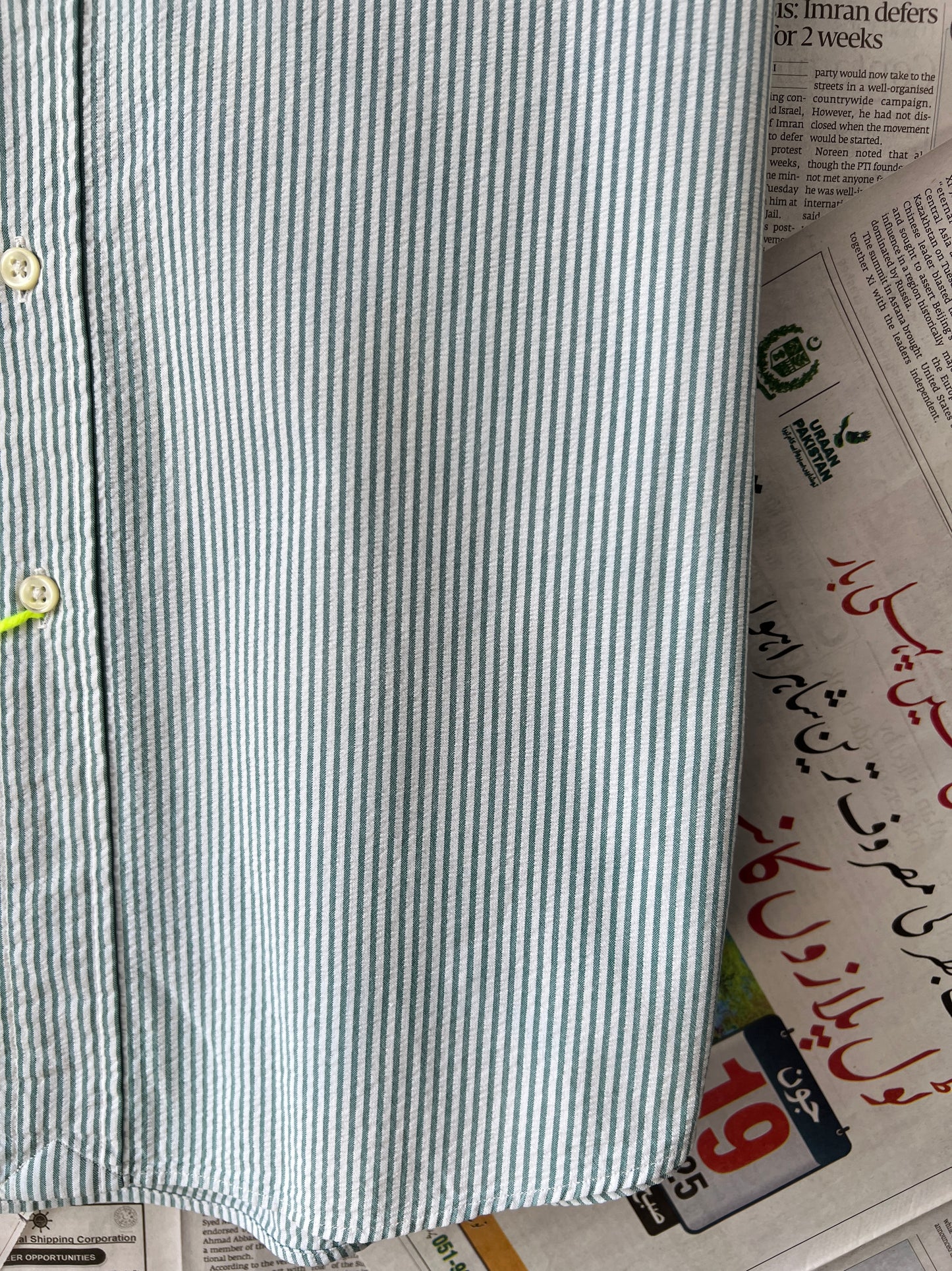 Ralph Lauren® Green & White Stripes Seersucker | Chest: 24.5 | L/XL | Shirt | Cotton