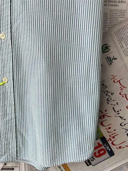 Ralph Lauren® Green & White Stripes Seersucker | Chest: 24.5 | L/XL | Shirt | Cotton