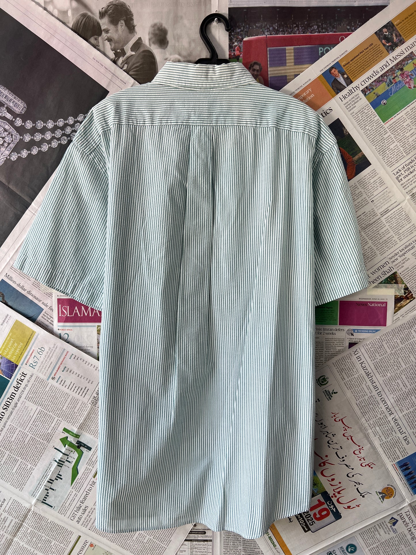 Ralph Lauren® Green & White Stripes Seersucker | Chest: 24.5 | L/XL | Shirt | Cotton