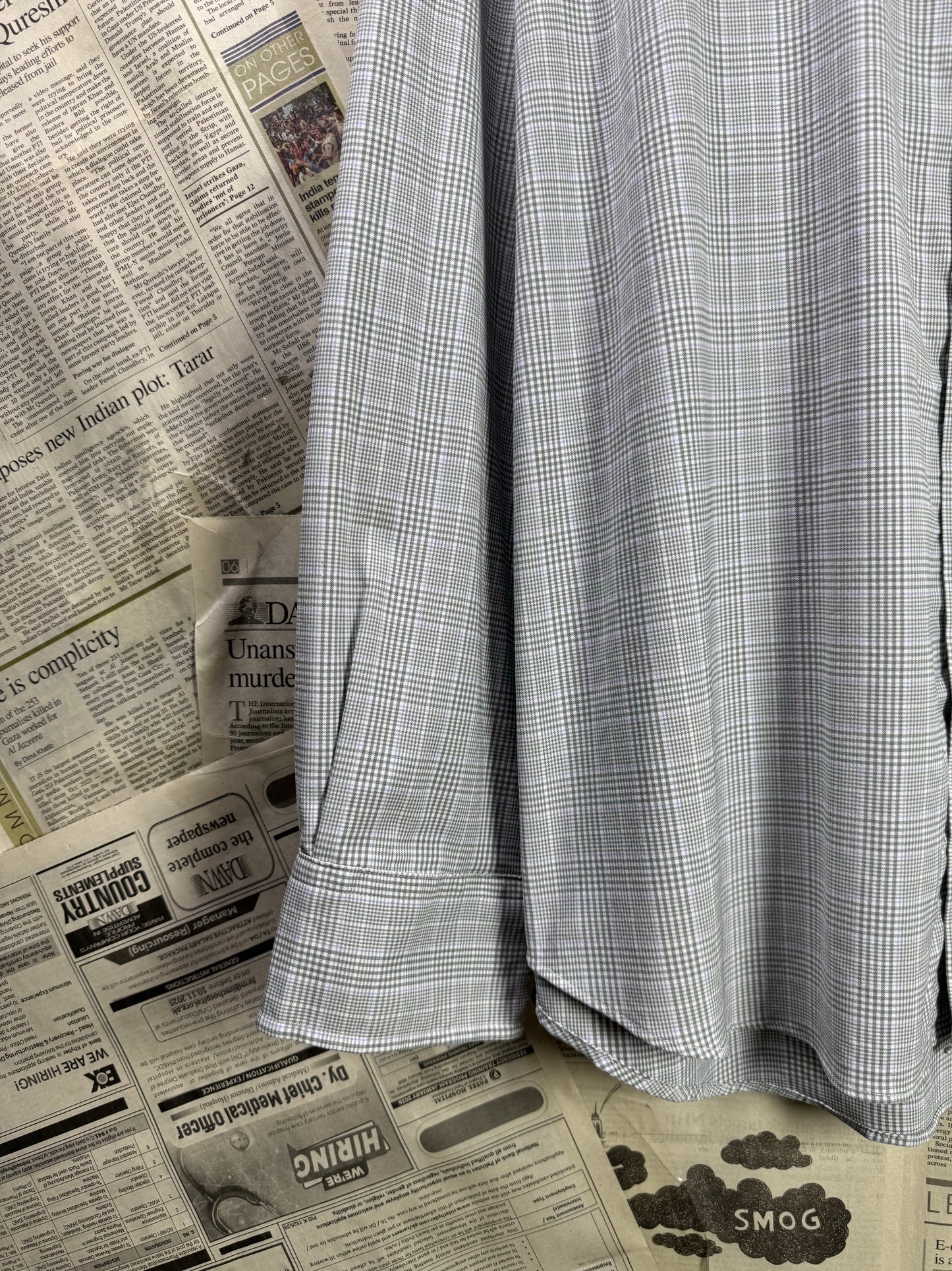 Ralph Lauren® XXL | Chest 27.5" | Grey Prince of Whales Check | Performance Shirt | Nylon-Elastane | 3357