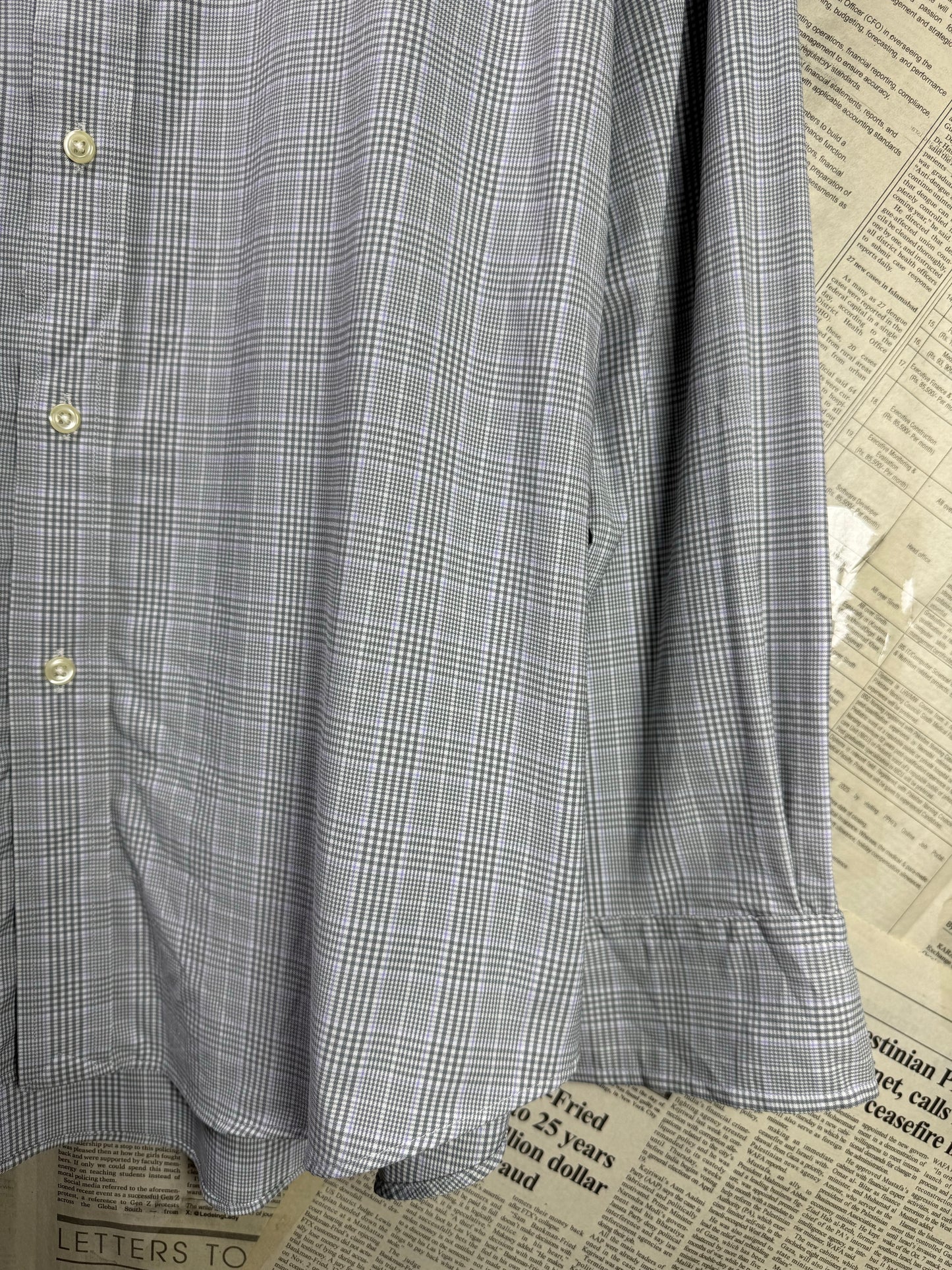 Ralph Lauren® XXL | Chest 27.5" | Grey Prince of Whales Check | Performance Shirt | Nylon-Elastane | 3357