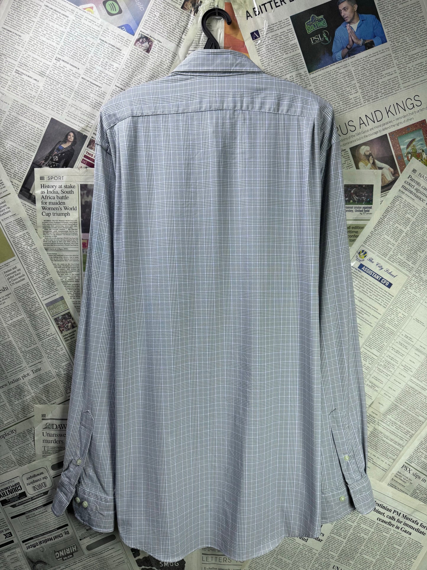 Ralph Lauren® XXL | Chest 27.5" | Grey Prince of Whales Check | Performance Shirt | Nylon-Elastane | 3357