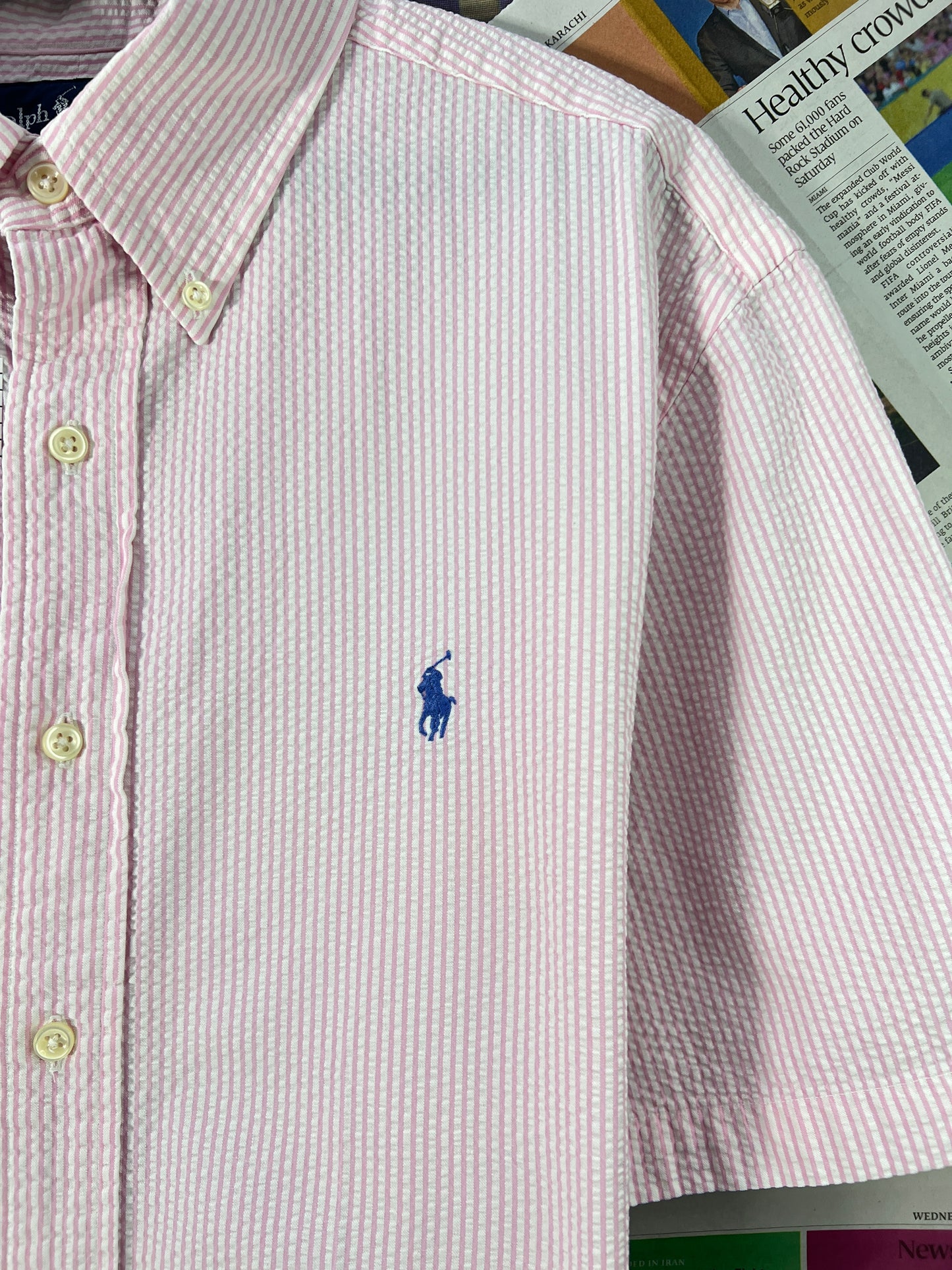 Ralph Lauren® Pink & White Stripes Seersucker – (Chest: 23)