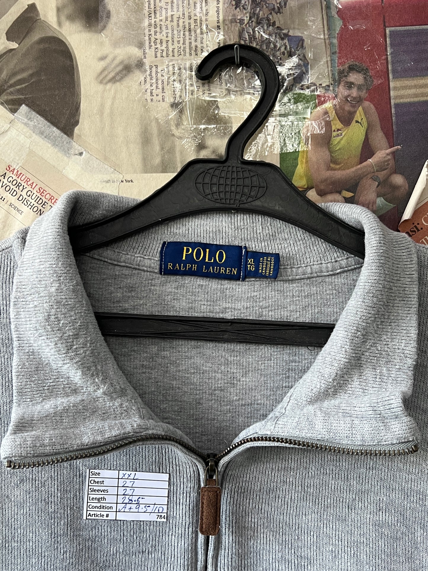 Ralph Lauren® XXL | Chest 27 | Grey | Quarter Zip Sweater | Cotton | 784